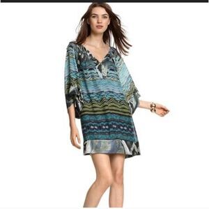 Diane von Furstenberg Mob Lux Tabalah Blue Silk Tunic Dress Printed Silk box14